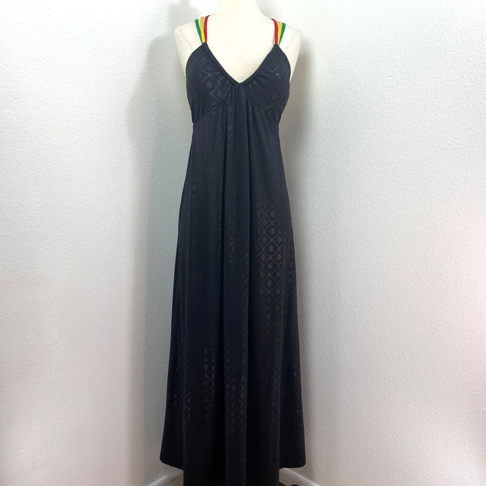 Coogi Black Maxi Dress Small Colorful Straps Padded Bust Lounge Resort Evening